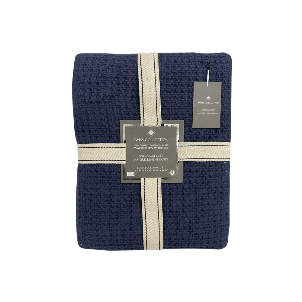 100% Combed Cotton Blanket-Waffle Navy