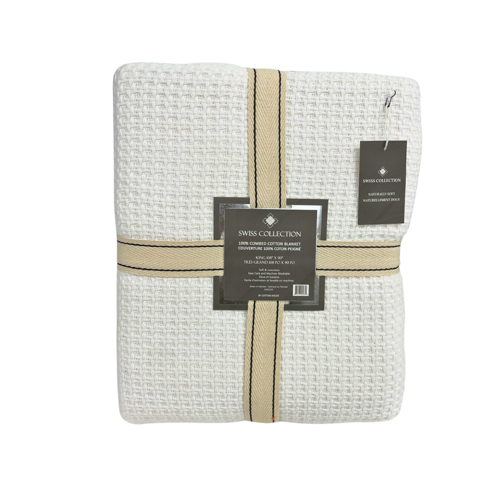 100% Combed Cotton Blanket-Waffle White