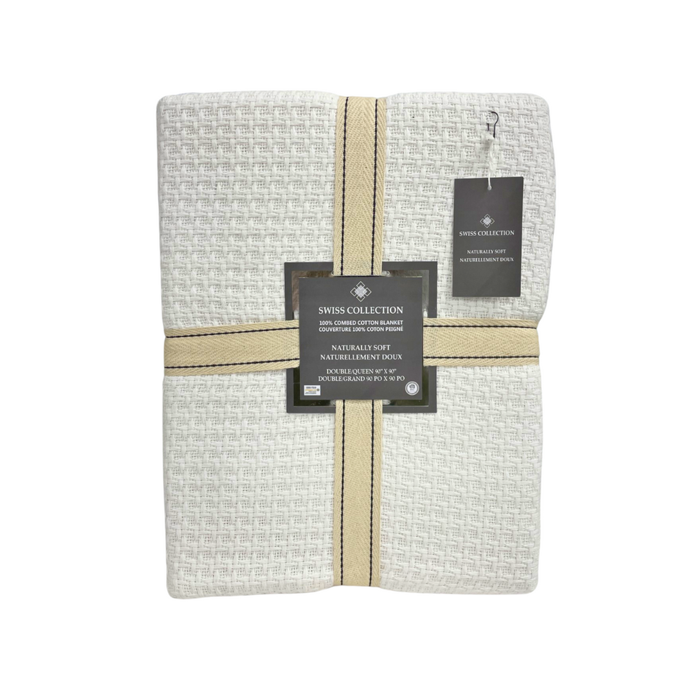 100% Combed Cotton Blanket-Waffle White