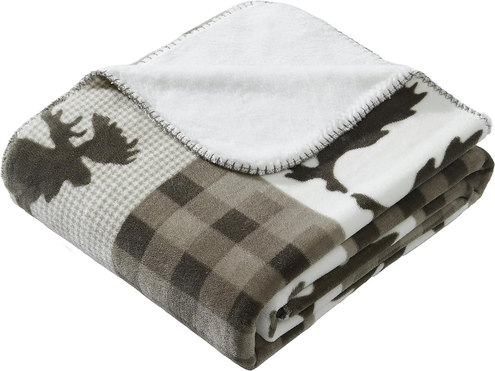 COLEMAN Reversible Micro-Mink and Sherpa Blanket-Taupe