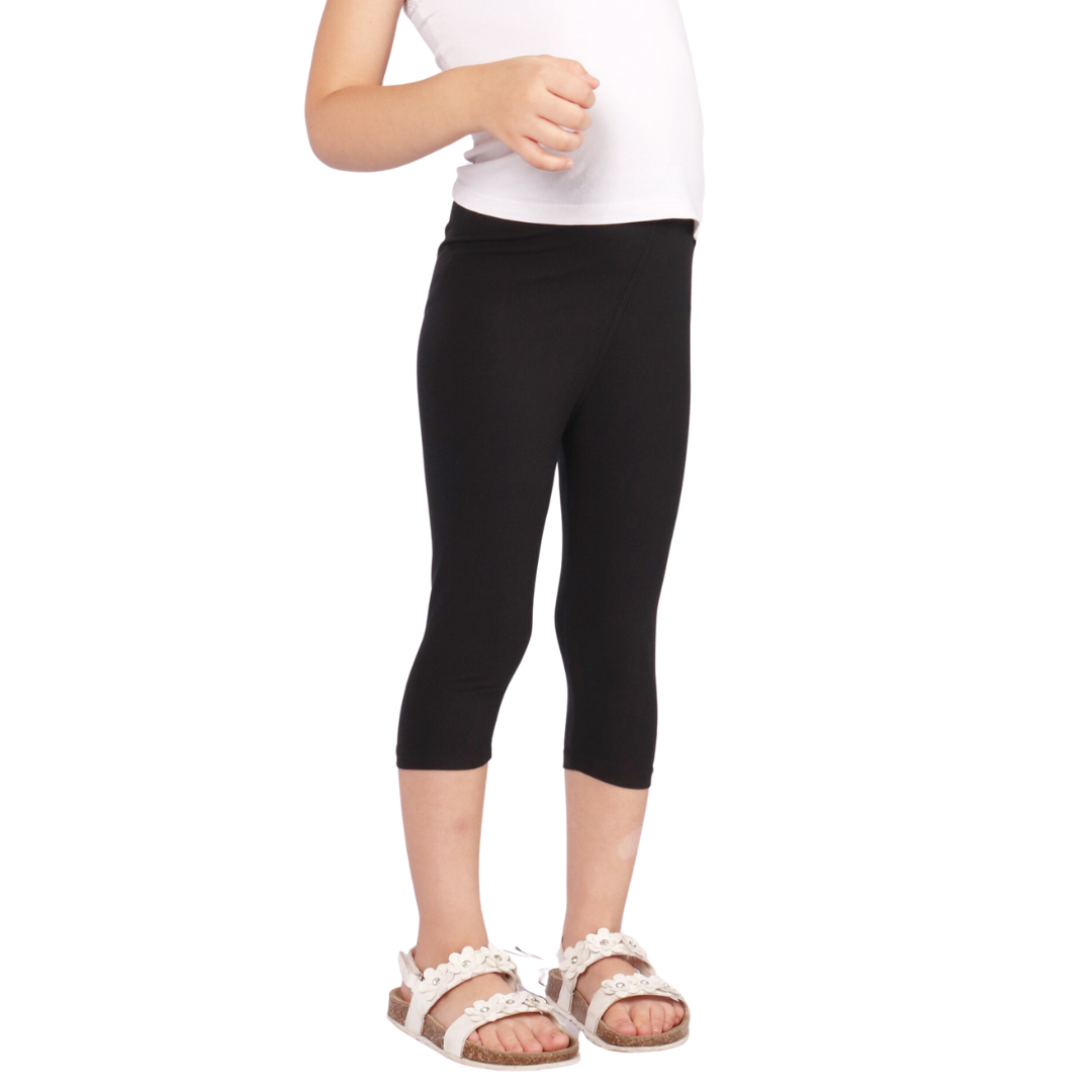 Grand-Kids Solid Stretchy Capri Leggings - Medium Black