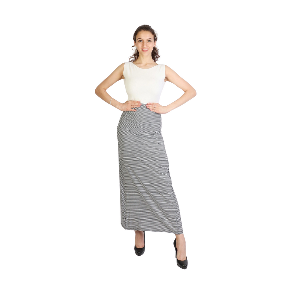 Grand-Pinstripe Maxi Skirt w/Side Slit