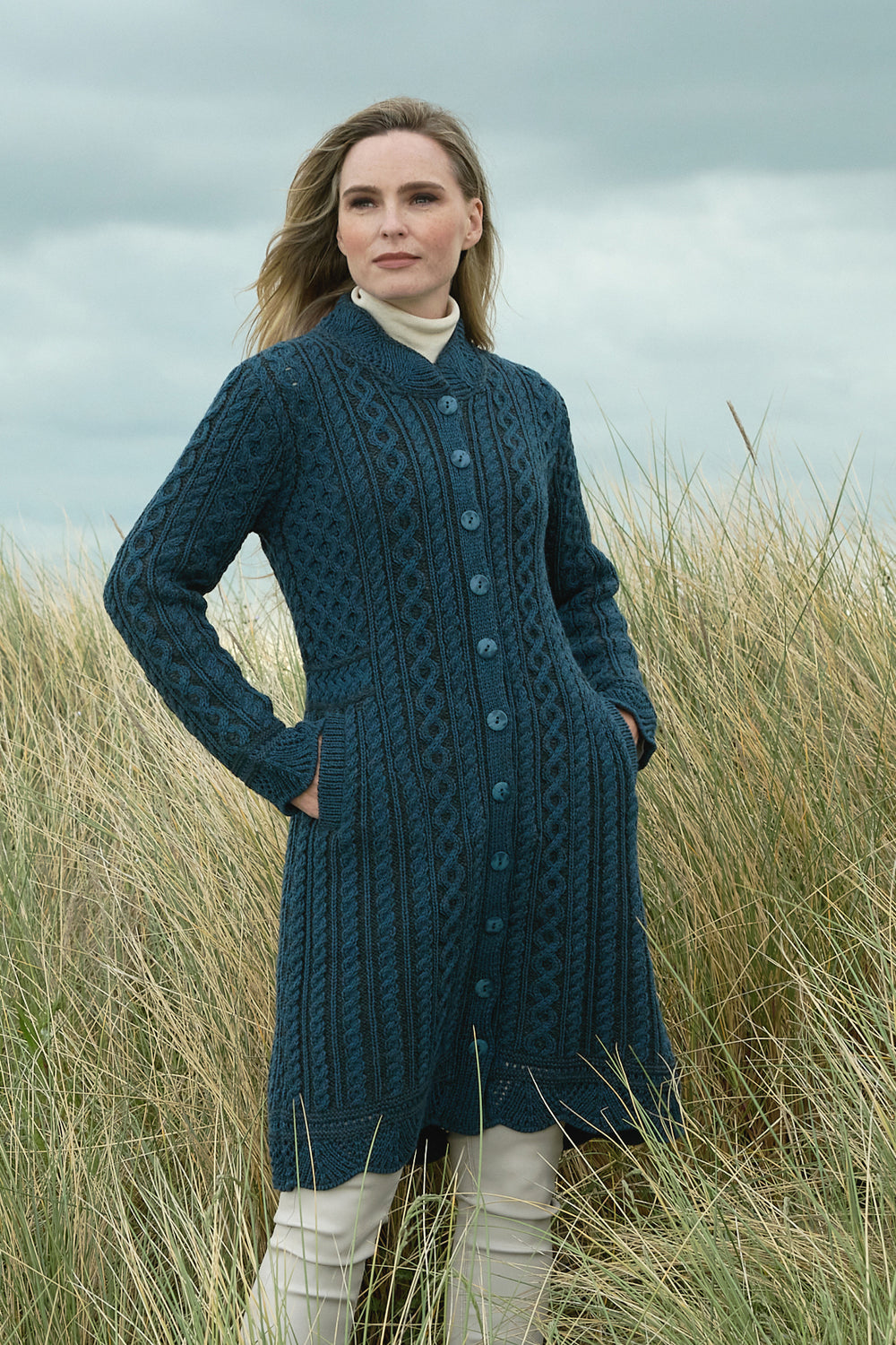 Aran Irish Lace Coat Sweater Mallard Mix (X4791)