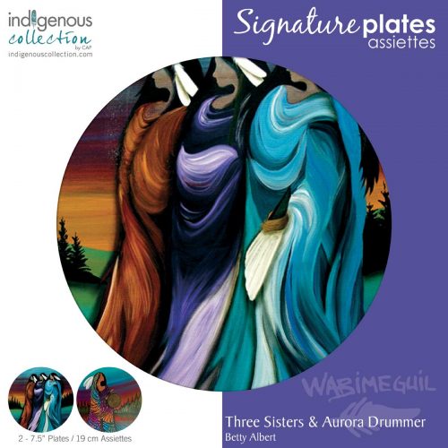Indigenous Art Plate set of 2 / Three Sisters & Aurora Drummer