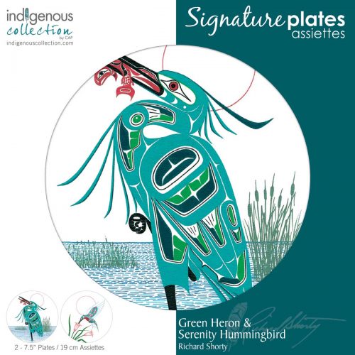 Indigenous Art Plate set of 2 / Green Heron & Hummingbird