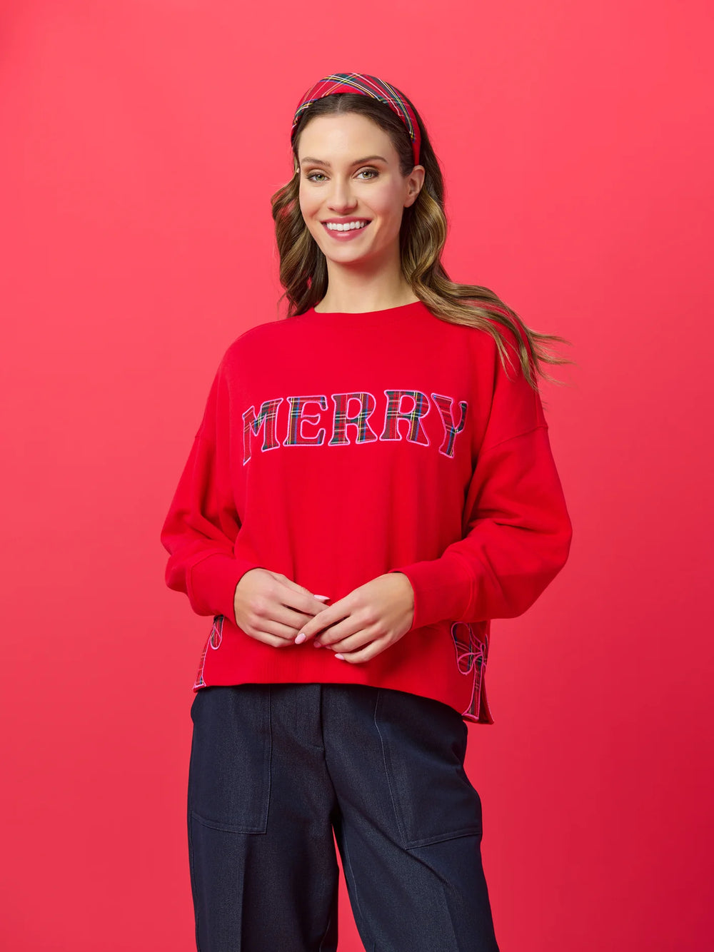 Shiraleah Plaid "Merry" Sweatshirt Large