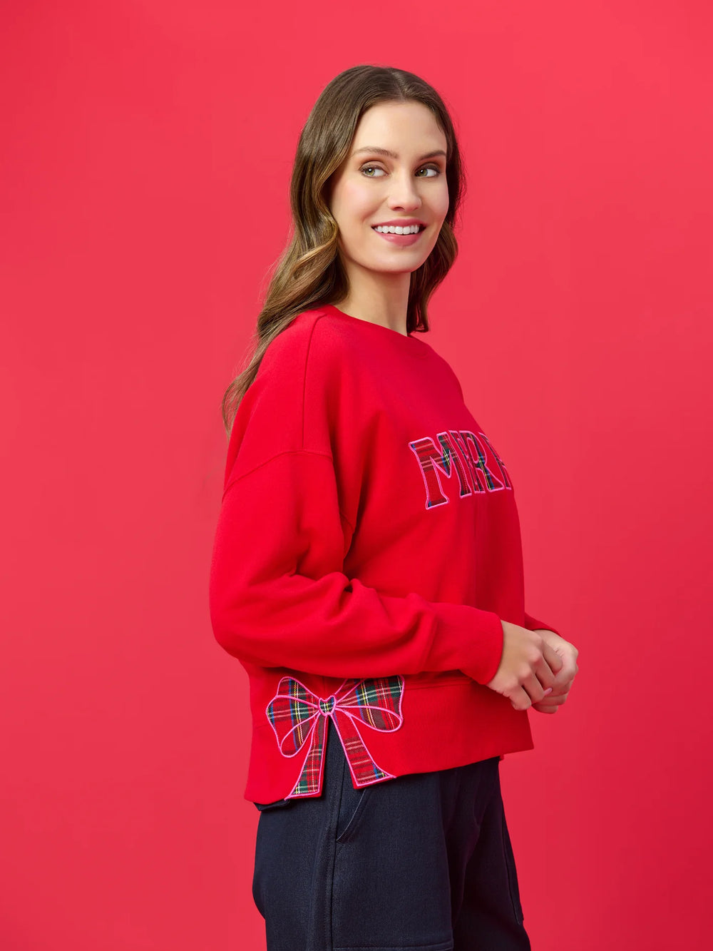 Shiraleah Plaid "Merry" Sweatshirt Large