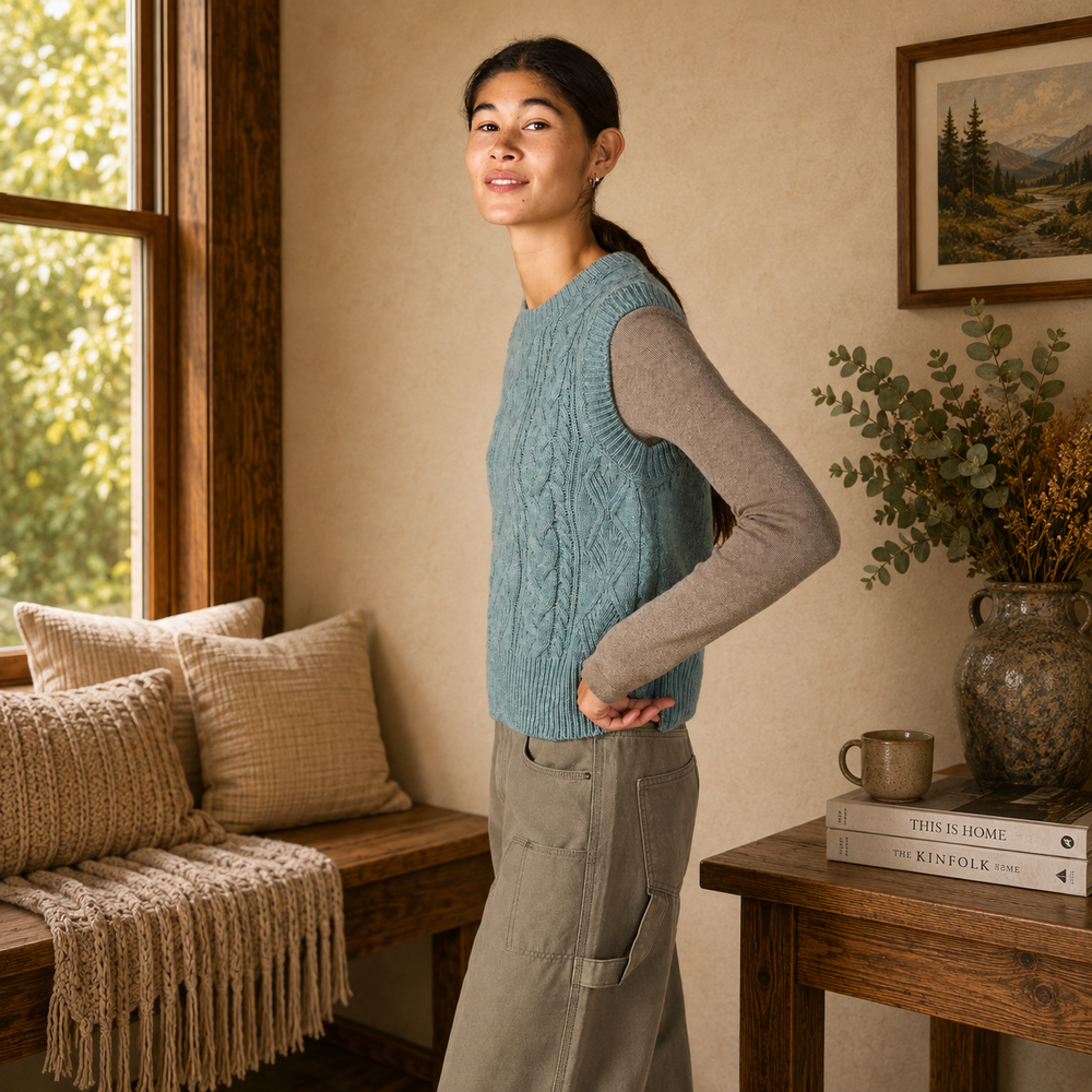 Irelands Eye Callie Cable Vest - Ocean Mist (C310)