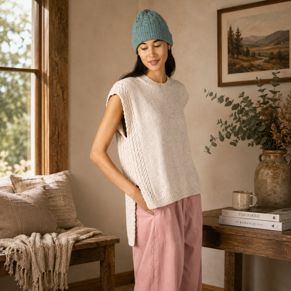 Irelands Eye Orla Cable Vest - Chalk (C317)