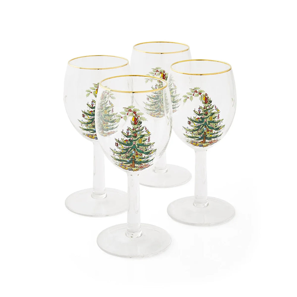 Spode Christmas Tree Wine Glasses Set of 4
