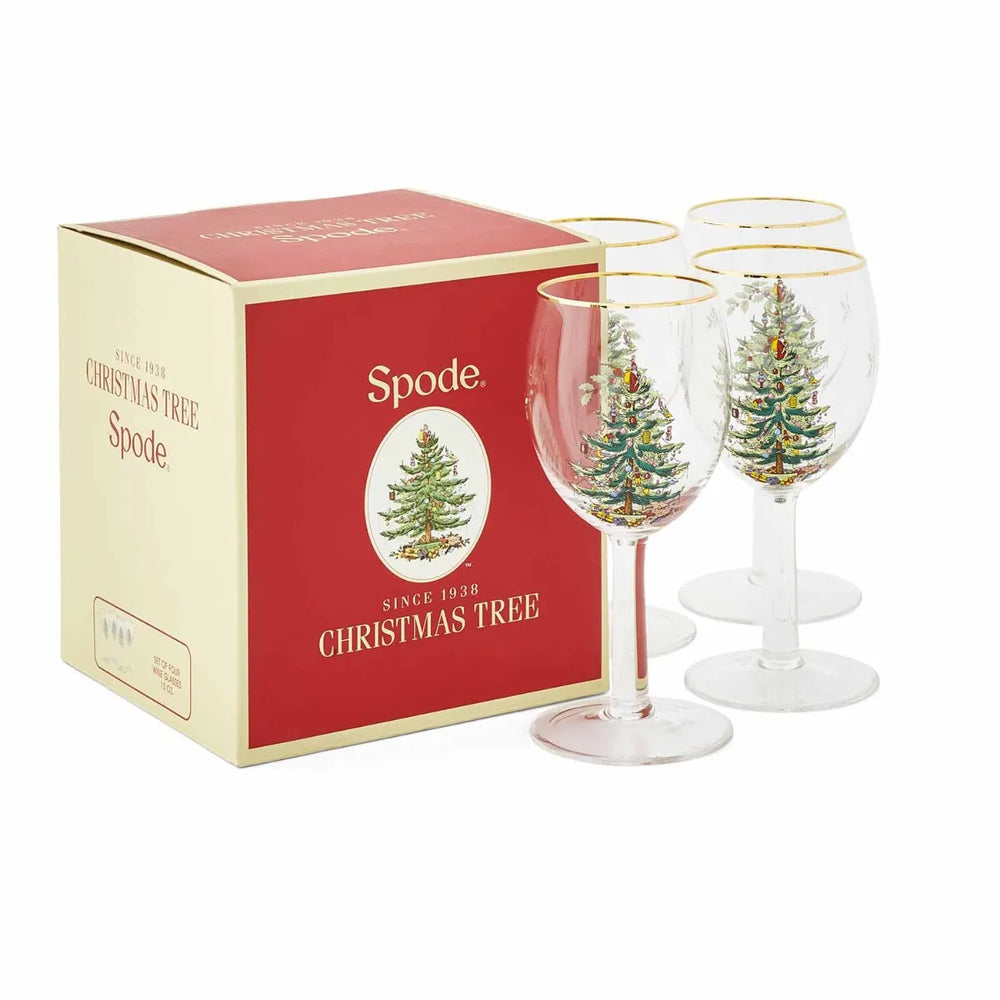 Spode Christmas Tree Wine Glasses Set of 4