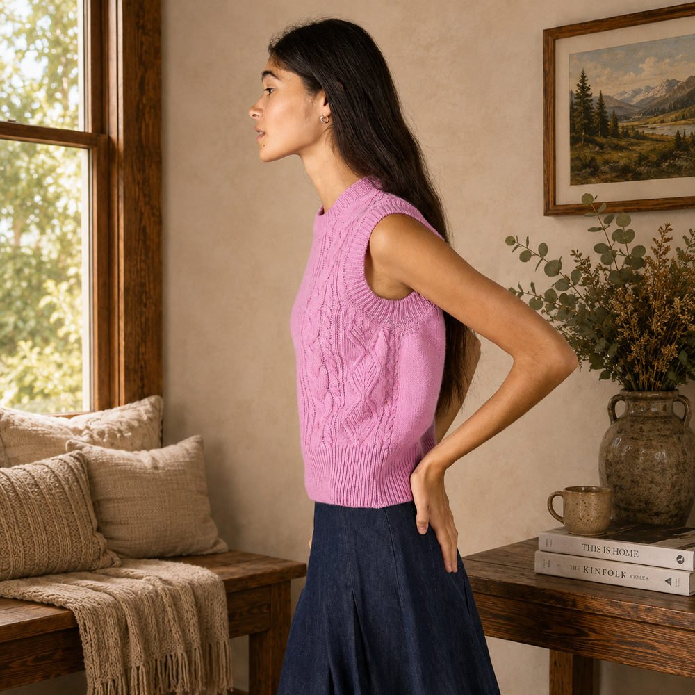 Irelands Eye Callie Cable Vest - Heather (C310)