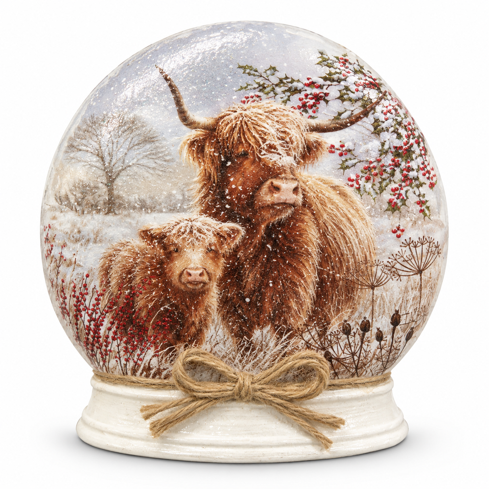 SC Highland Cow and Calf Pre-Lit Round Orb