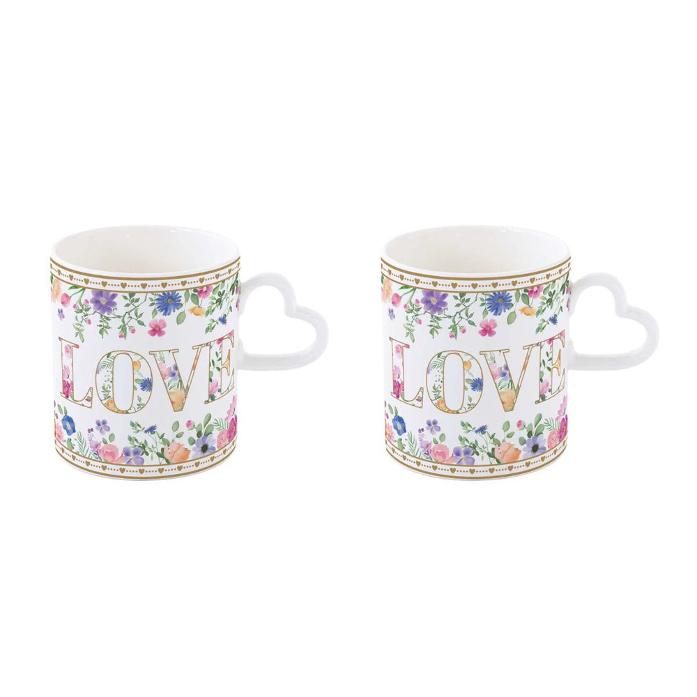 Mon Amour Set of 2 Mugs with Heart Shaped Handles