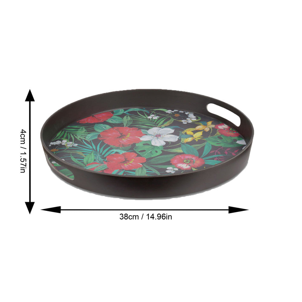 Bamboo Walnut Floral Round Tray 38cm