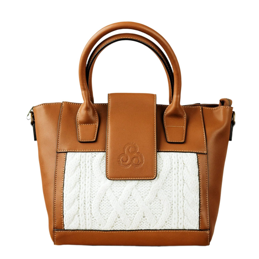 Aran Wool Knit Leather Medium Tote (R831)