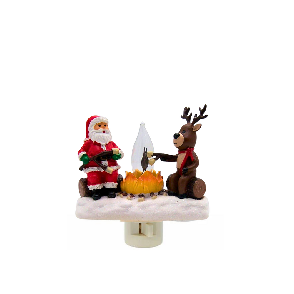 Night Light - Santa & Reindeer by Campfire