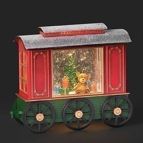 Roman Lighted Swirl Train Car-Scene with Bear & Christmas Tree