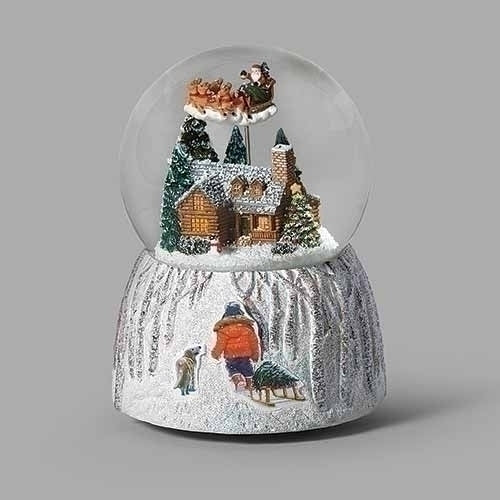 Roman Musical Lighted Glitterdome-Santa In Sleigh