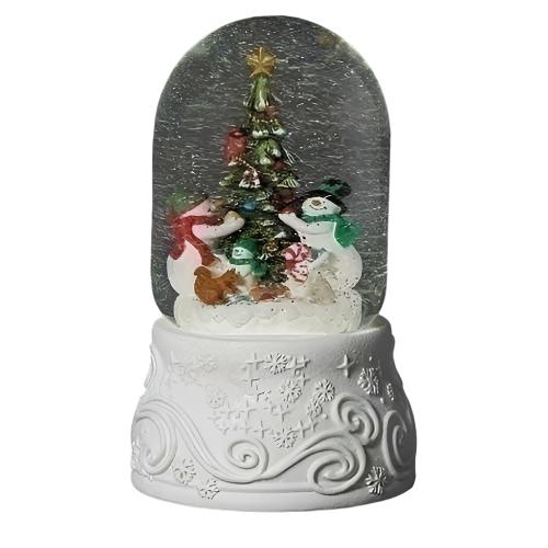 Roman Musical Lighted Swirl Glitterdome-Snowmen and Tree-USB Cable 8"