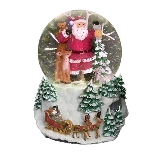 Roman Lighted Musical Swirl Glitterdome w Santa & Deer