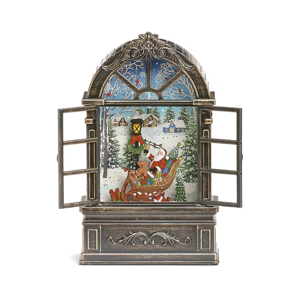 Roman Lighted Swirl Window Santa and Sleigh 8.75" (USB)