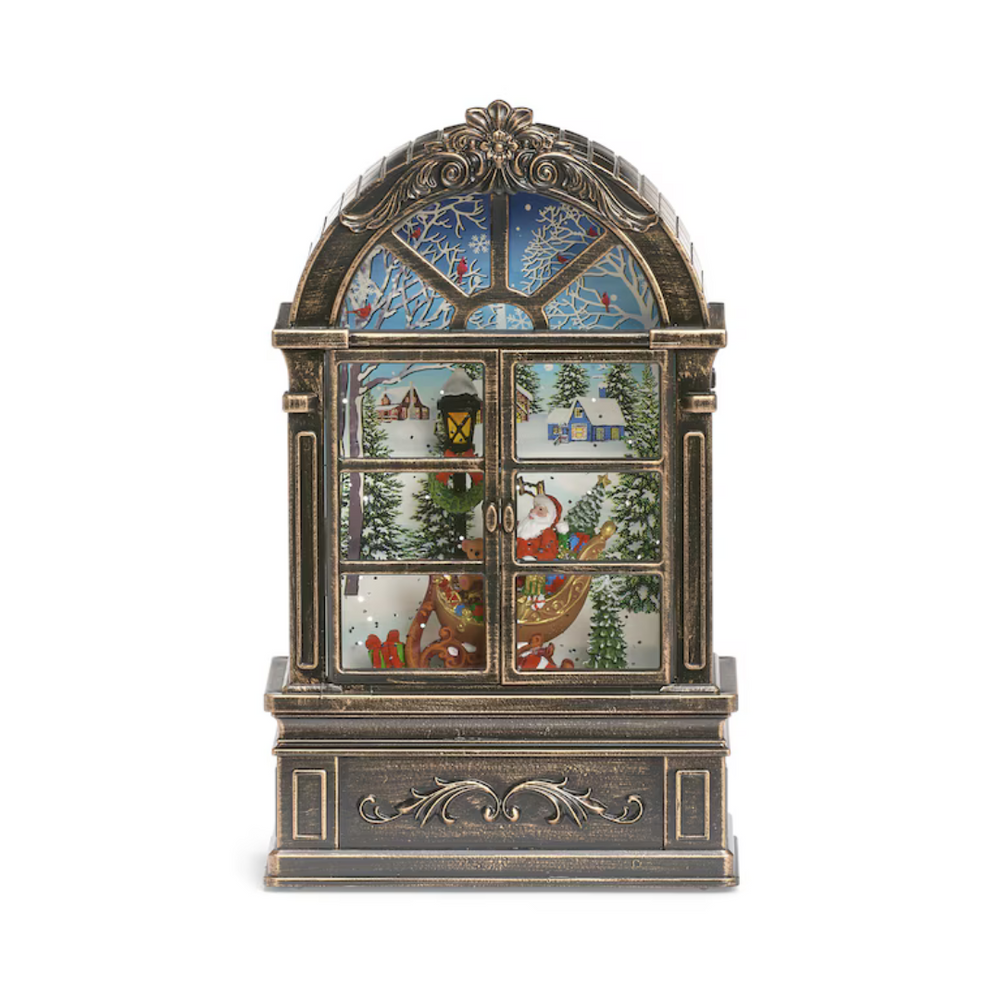 Roman Lighted Swirl Window Santa and Sleigh 8.75" (USB)