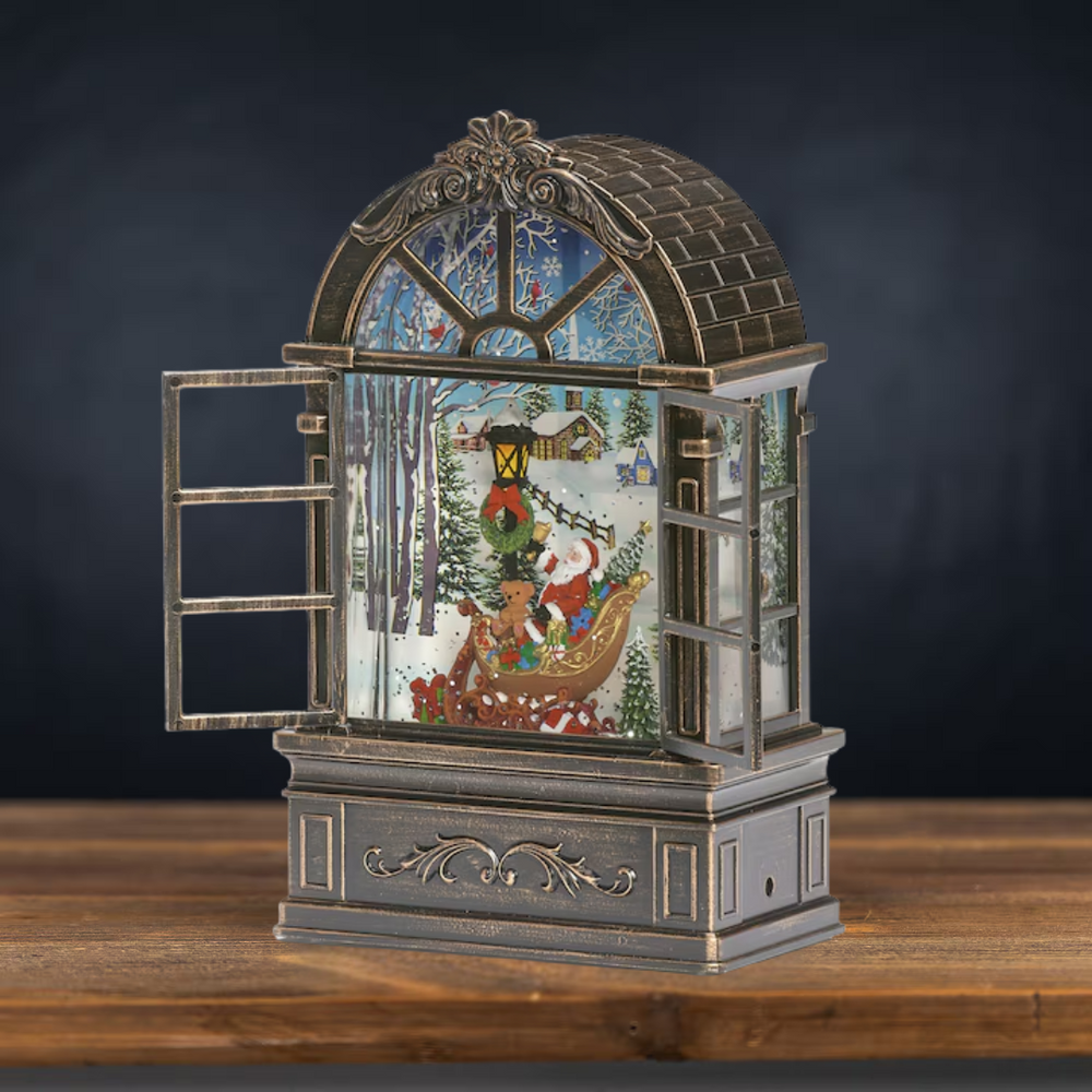 Roman Lighted Swirl Window Santa and Sleigh 8.75" (USB)