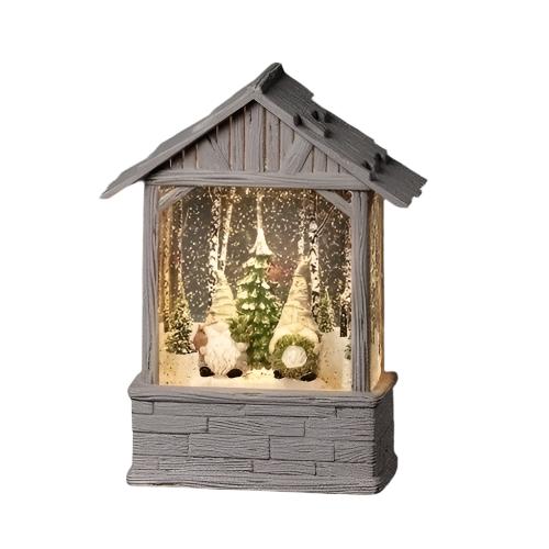 Roman Lighted Swirl Gnomes in a Stable-USB Cable 8.75"