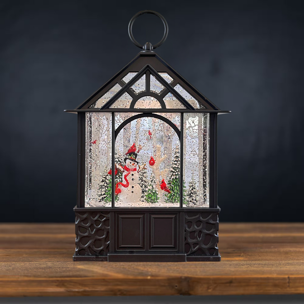 Roman Lighted Swirl Snowman & Cardinals 9.75" (USB)