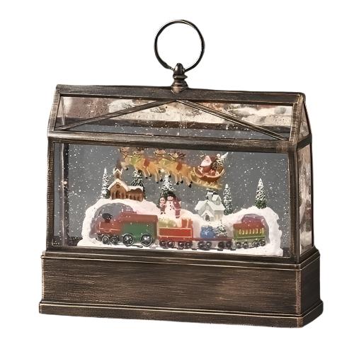 Swirl Lantern - Greenhouse with Santa over Snowy Mountains