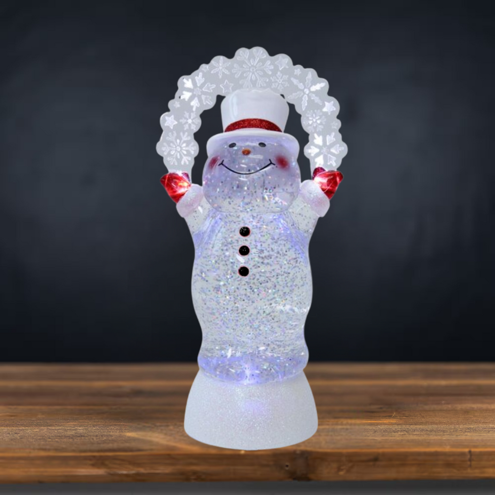 Roman Lighted Swirl Snowman with Snowflakes 10" (USB)