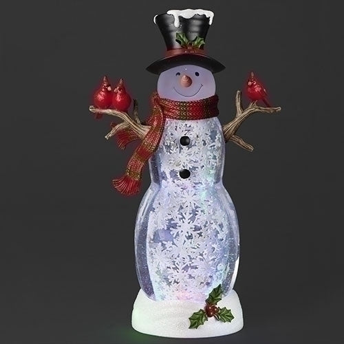 Roman Lighted Swirl Snowman with Cardinals 18" (USB)