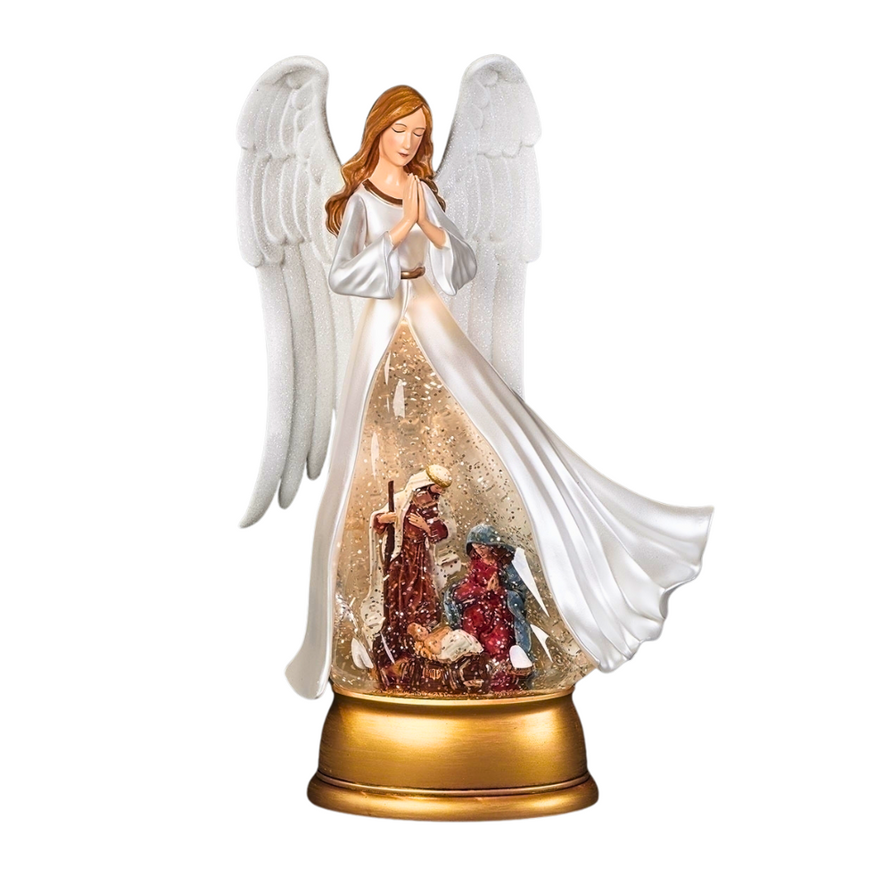 Roman Lighted Swirl Angel Holy Family 12.25" (USB)