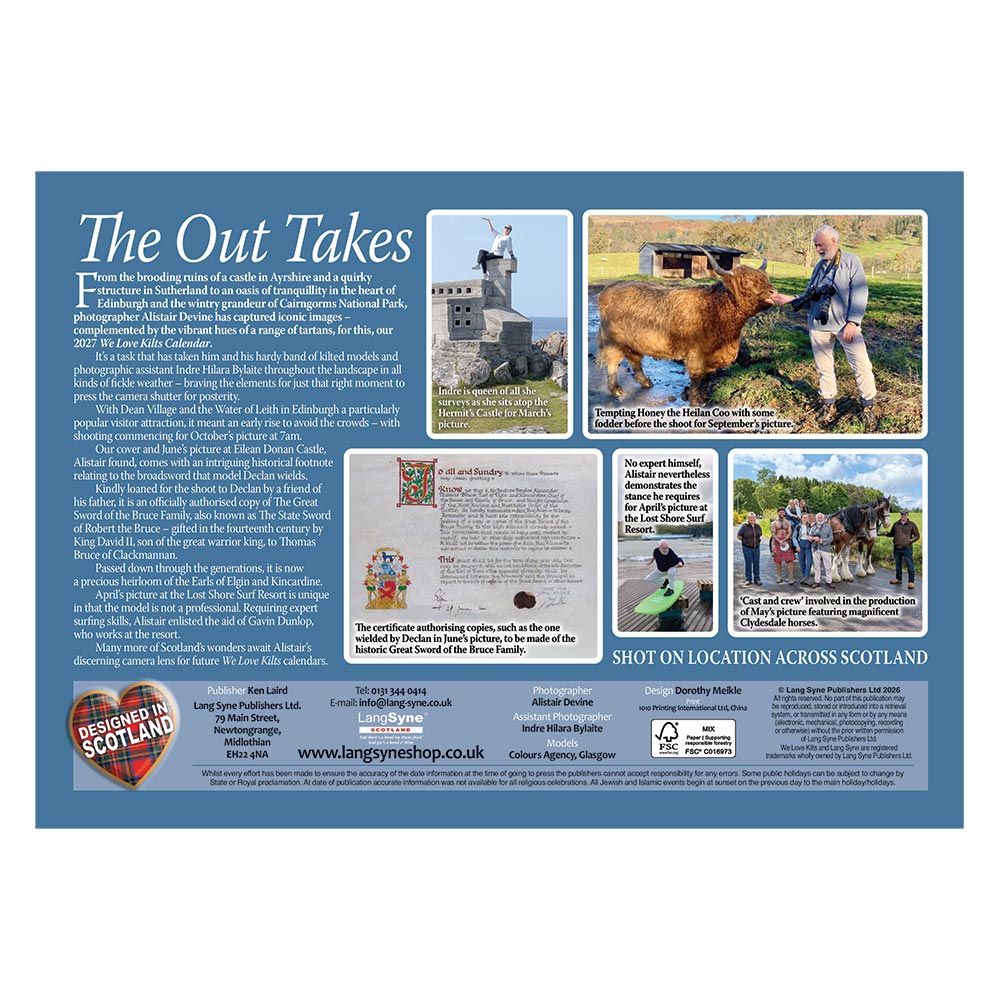 We Love Kilts Wall Calendar 2027