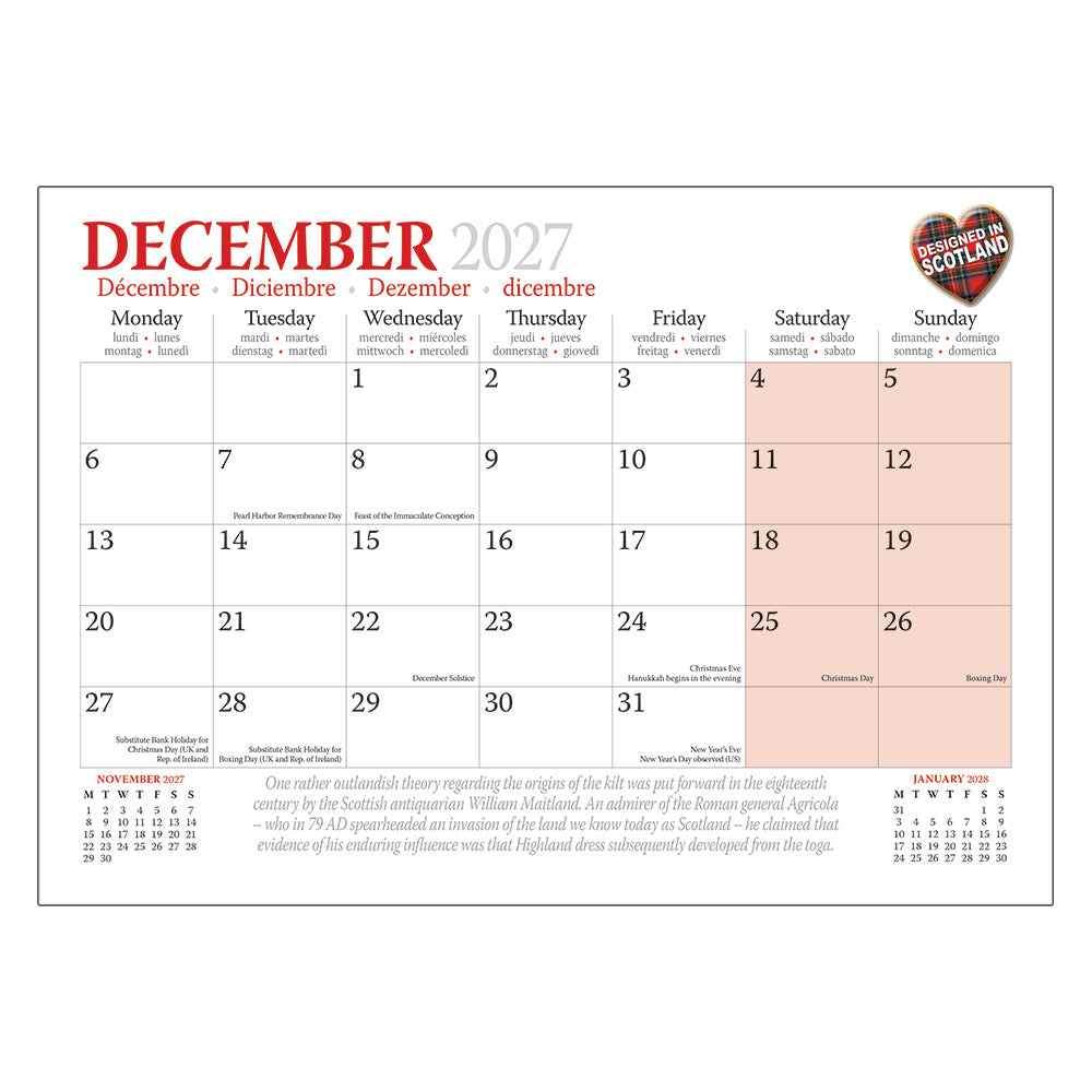 We Love Kilts Wall Calendar 2027
