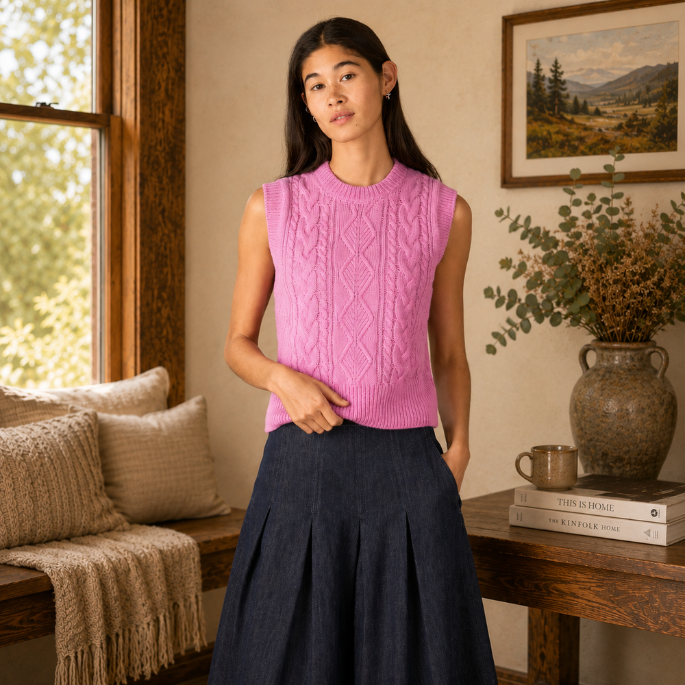 Irelands Eye Callie Cable Vest - Heather (C310)