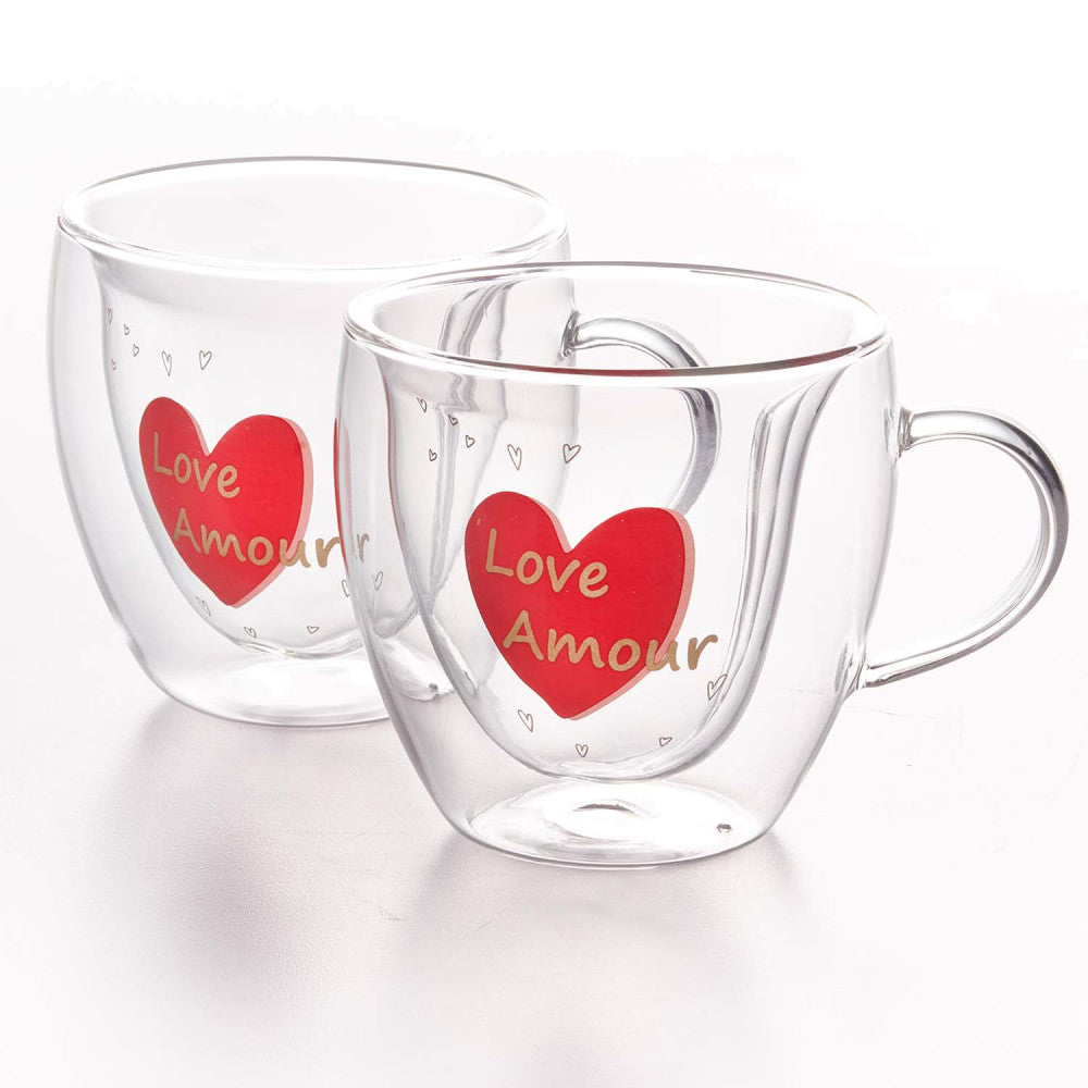 The Double Wall Heart Amour Coffee Mug 250 ml, Set of 2