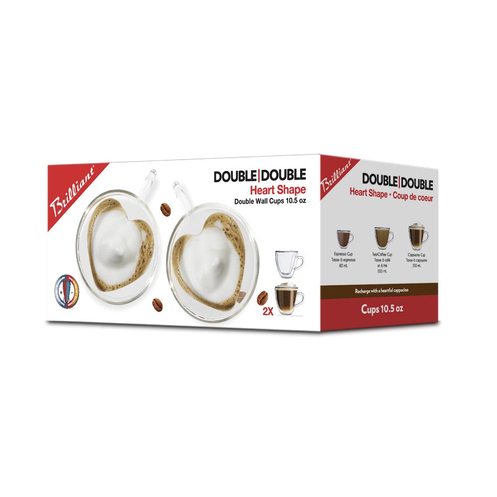 The Double Wall Heart Cappuccino Mug 250 ml, Set of 2
