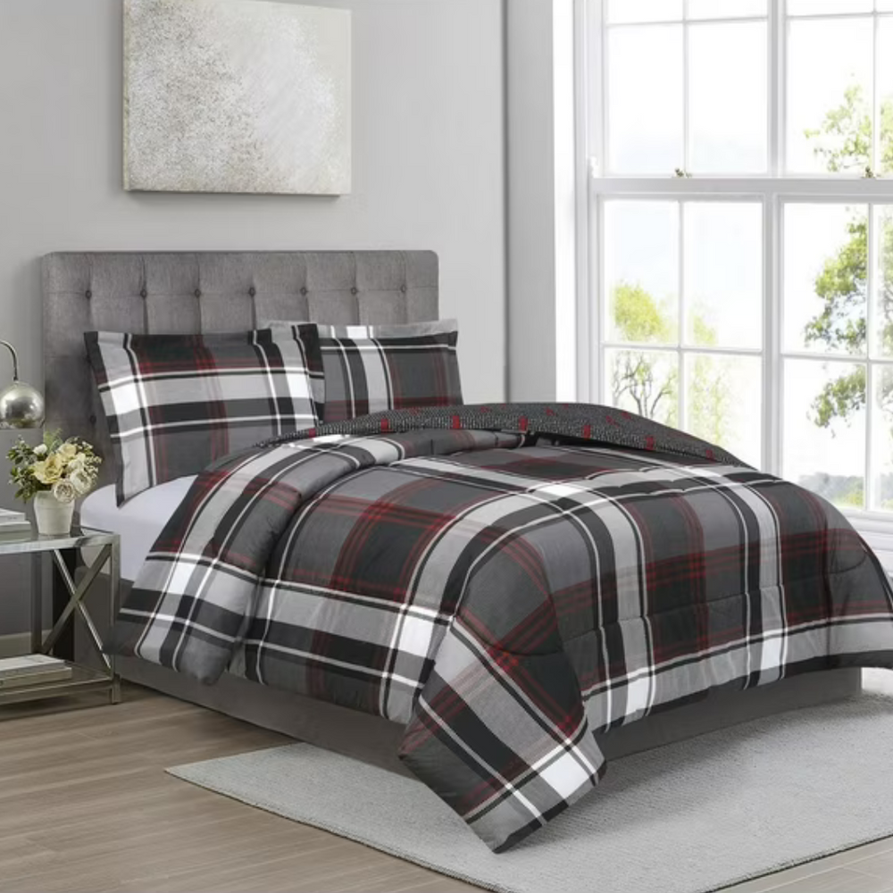 Reversible Liam Plaid 3 Piece Comforter Set - King