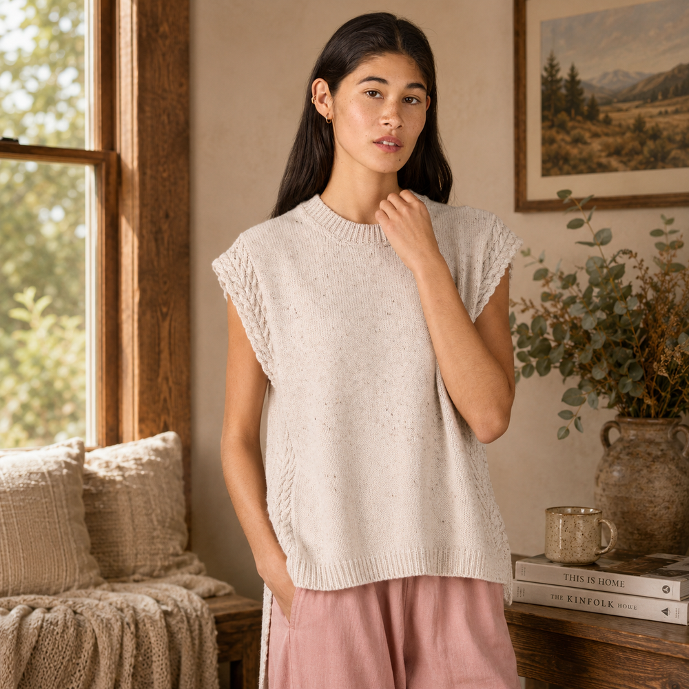 Irelands Eye Orla Cable Vest - Chalk (C317)