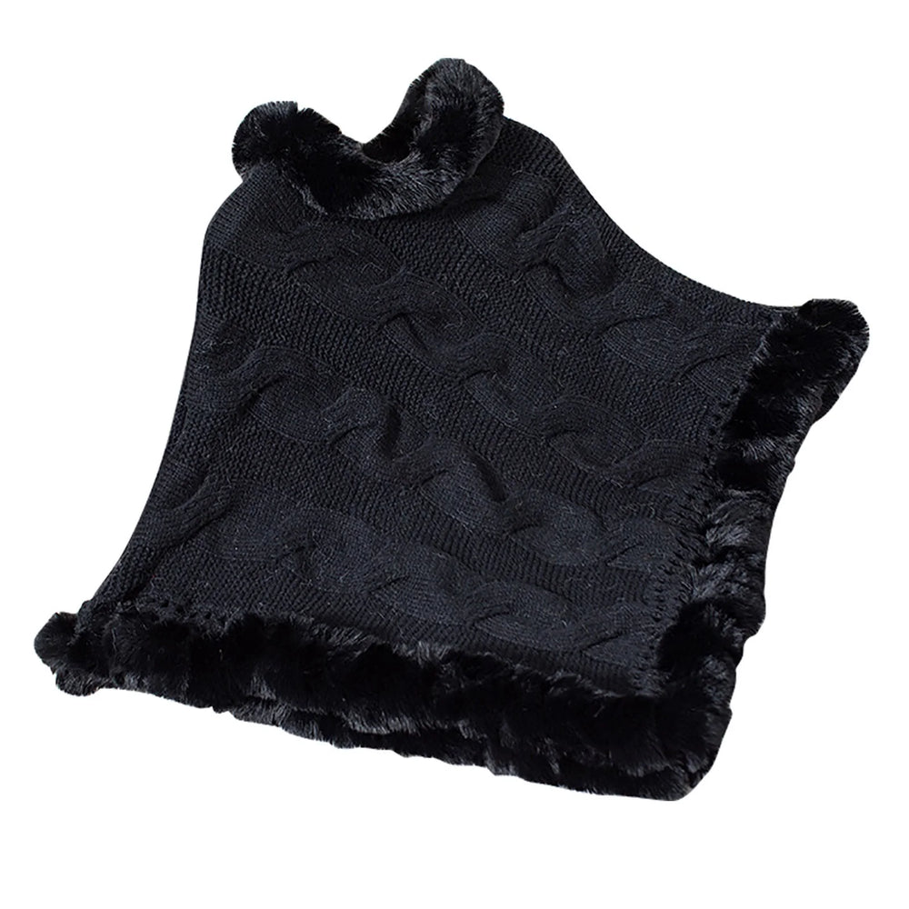 Grand Fur Collar & Trim Black Knit Poncho