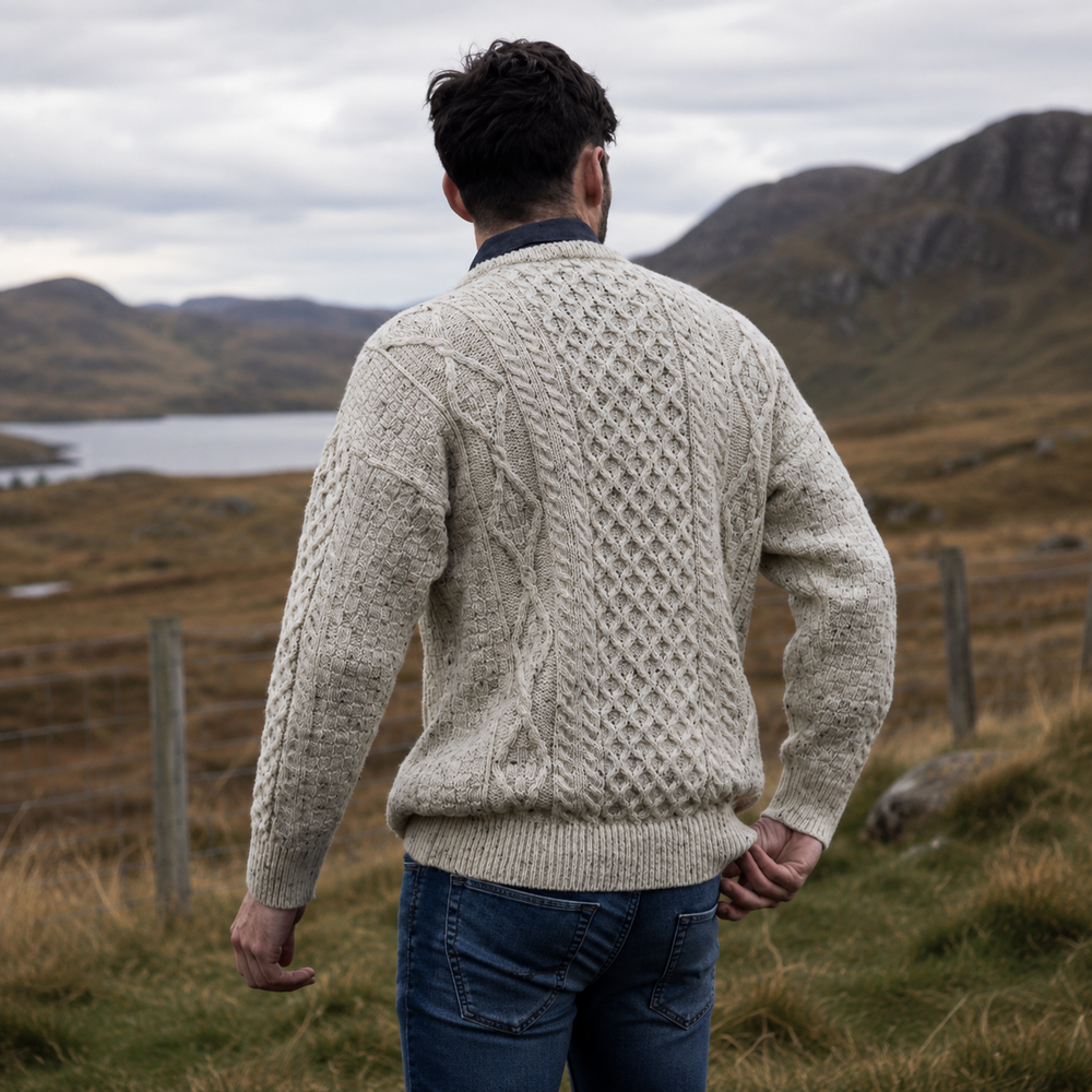 Aran Irish Crew Neck Sweater - Fleck (C1347)