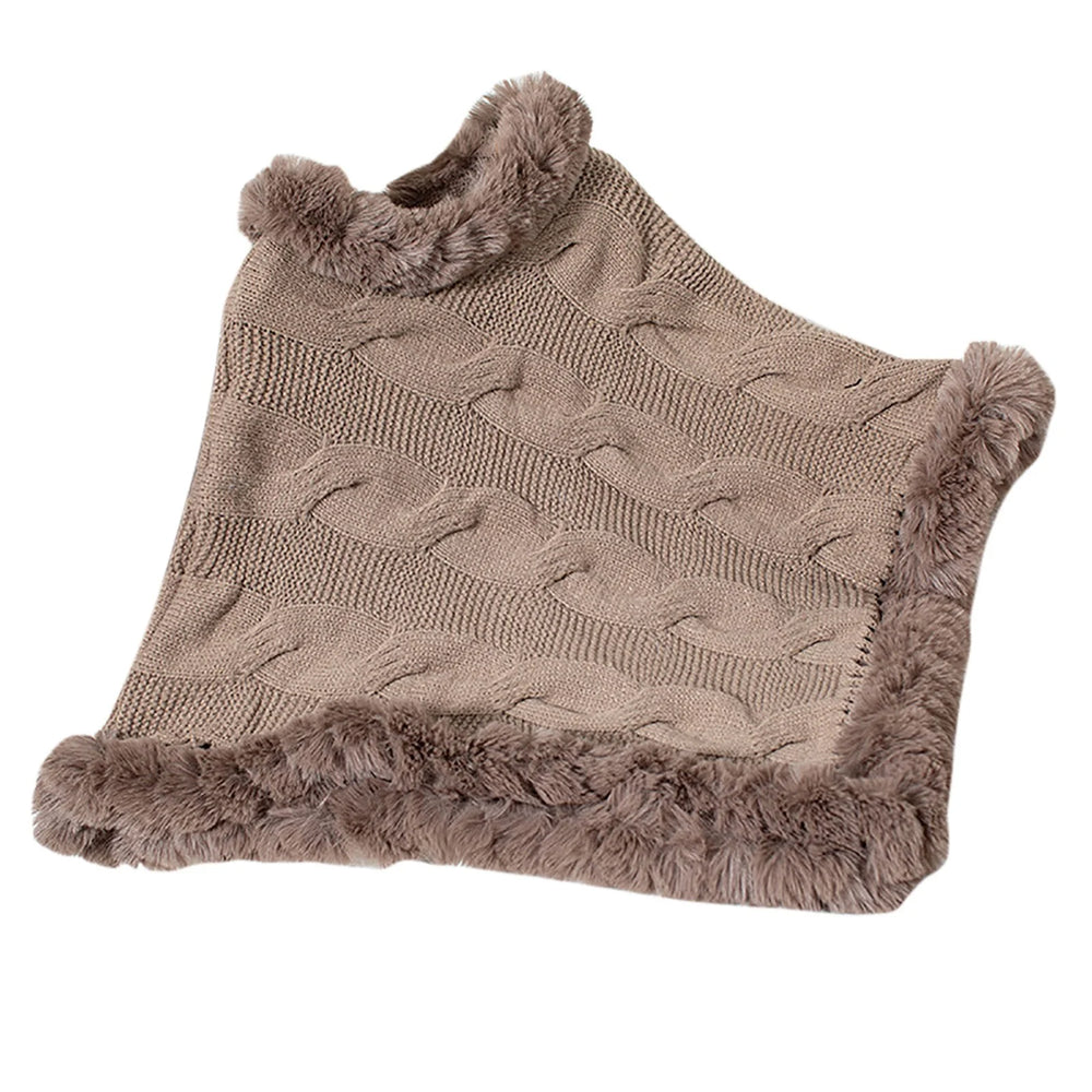 Grand Fur Collar & Trim Taupe Knit Poncho