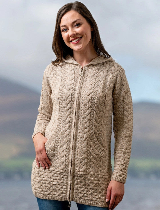 Aran Irish Hooded Coat Sweater Parsnip (HD4025)