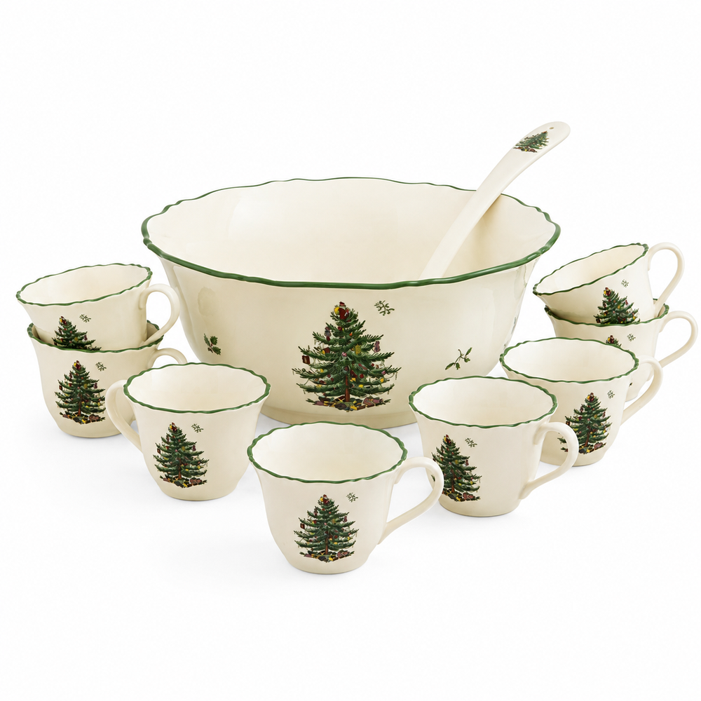 Spode Christmas Tree Punch Bowl 10 Piece Set