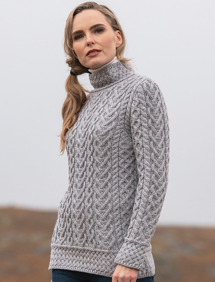 Aran Irish 100% Merino Pullover Sweater Soft Grey (C4767)