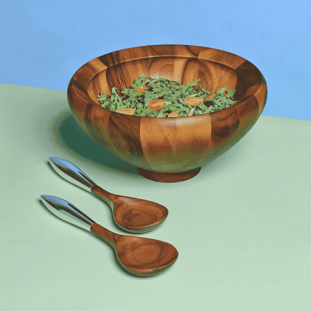Nambé Yaro Salad Bowl W/ Servers