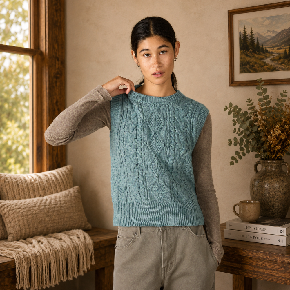 Irelands Eye Callie Cable Vest - Ocean Mist (C310)