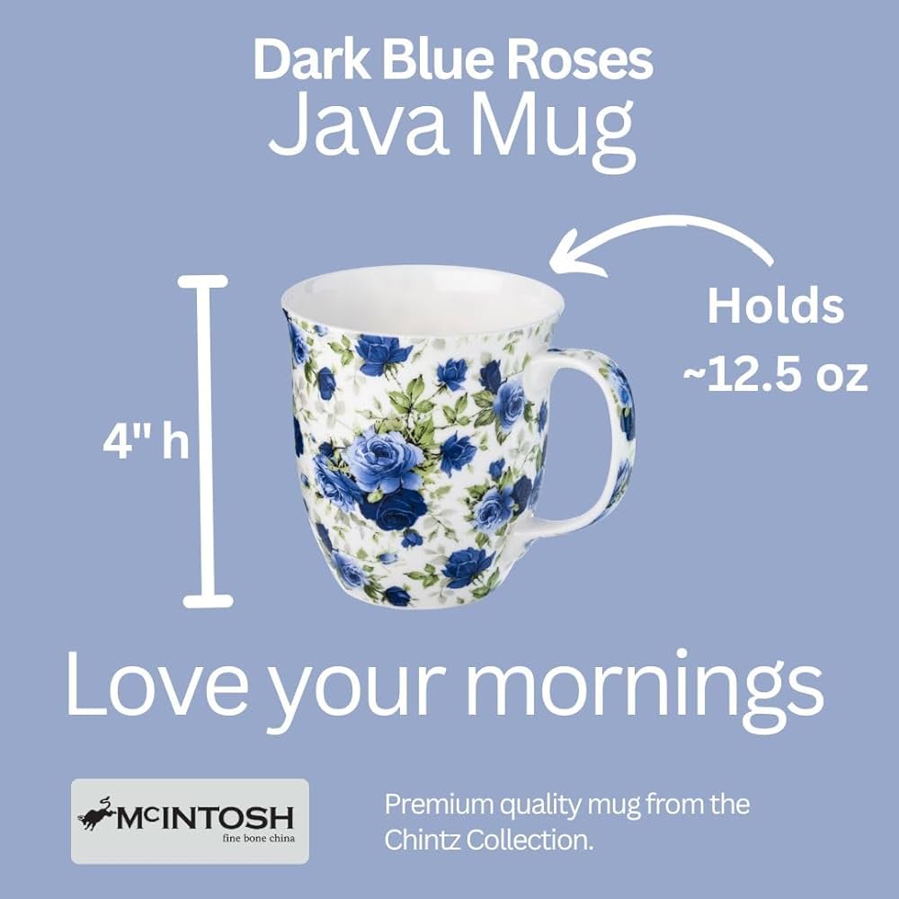 Pretty Chintzy Dark Blue Roses Java Mug